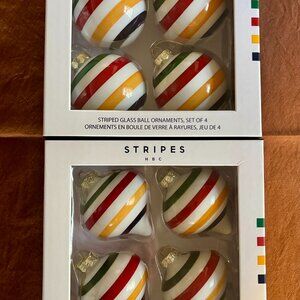 BUNDLE OF TWO Hudson’s Bay Stripes Glass Ball Christmas Ornament, 4-pk